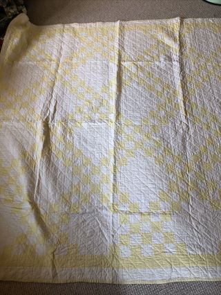 Vintage Yellow And White Irish Chain Quilt