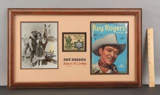 Vintage Authentic Roy Rogers & Dale Evans Signed Photo,  Toy Badge & Comic Book