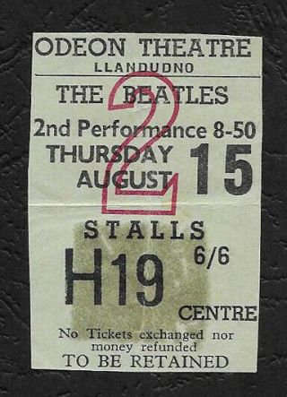 Beatles Rare Vintage Concert Ticket,  Llandudno Uk 1963 Tour John Lennon