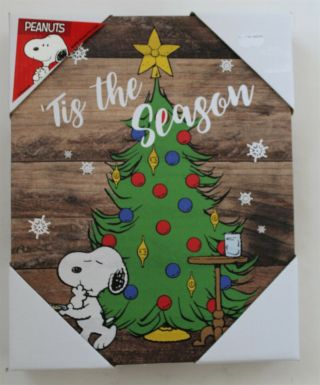 Snoopy Tis The Season Christmas Tree Canvas Picture Wall Art Hanging Decoration