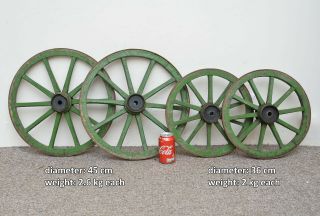 Set Of 4 Vintage Old Wooden Cart Wagon Wheel Wheels 45 Cm / 36 Cm