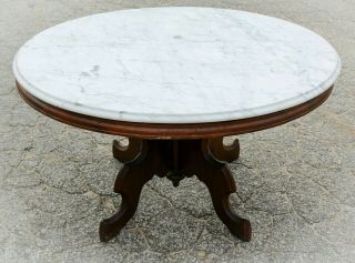 Vintage White Marble Top Oval Coffee Table