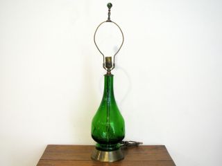 Vintage Blenko Emerald Green Table Lamp - Dimples - Controlled Bubbles - 20 "