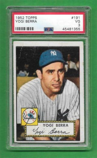 1952 Topps 191 Yogi Berra Psa Vg 3 York Yankees Vintage Baseball Card