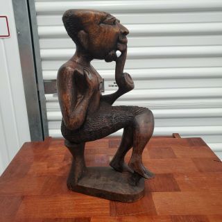 Vintage African Carved Wood Sitting Man With Pipe Statue 17 " Tall