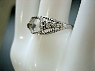 Estate Vintage 18k White Gold 4 Diamond Art Deco Filigree Ring Setting Size 7.  75