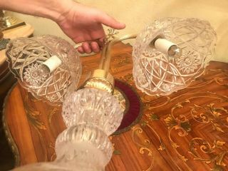 RARE Vintage 2 Headed Crystal Glass Brass Electric Table Lamp EU/US Plug 3