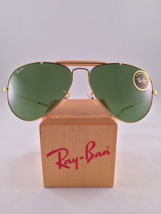 Vintage Ray Ban Bausch And Lomb Outdoorsman Gold 58mm Rb3 Green Aviators Nos