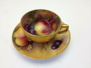 Vintage Royal Worcester Tea Cup & Saucer,  Fruits,  Artist Signed,  Demitasse