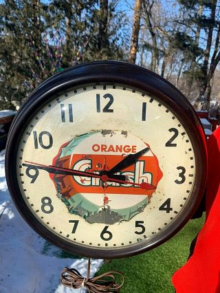 Vintage old orig Orange Crush Soda Pop Bottle Cap Bakelite Glass Clock Sign 15in 4