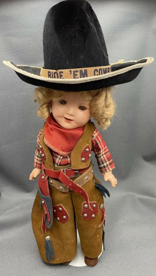 11” Shirley Temple Texas Ranger Doll 1936 Cowgirl Outfit Cowboy Hat Vtg