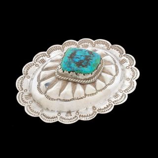 Early Vintage Native American Sterling Silver Turquoise Belt Buckle Great Piece