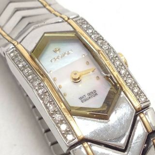 Ladies Croton Diamonds 18k Gold & Stainless Mother Of Pearl Dial Equator Watch