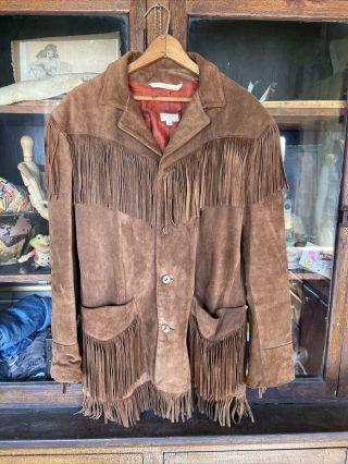 Vintage Mens Polo Western Ralph Lauren Jacket Leather Fringe Size 44