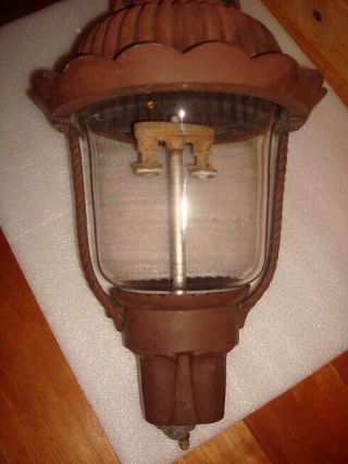 Antique/ Vtg Unique 22” Outdoor Cast Metal Gas Post Lantern Light W Eagle Finale 3