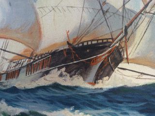 Vintage Old American Nautical Ship Boat Seascape Oil Painting Boston B.  Snyder 4