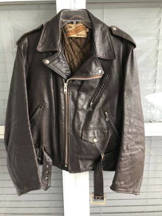 Vintage Schott Bros Perfecto Leather Motorcycle Jacket Size 46 Brown