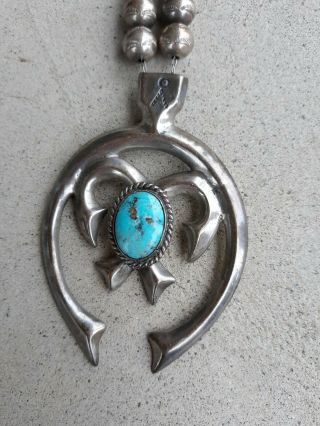 Vintage Sterling Silver Navajo Necklace Sandcast Naja With Turquoise 28 "