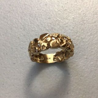 Vintage Nugget Band With Diamonds - 14k Yellow Gold - Size 6