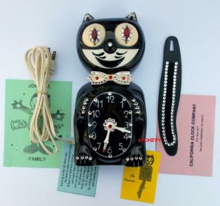 1960 ' s VINTAGE BLACK ELECTRIC - KIT CAT KLOCK - KAT CLOCK - MOTOR REBUILT USA 2