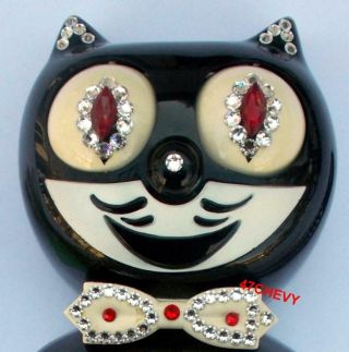 1960 ' s VINTAGE BLACK ELECTRIC - KIT CAT KLOCK - KAT CLOCK - MOTOR REBUILT USA 3