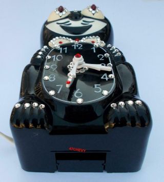 1960 ' s VINTAGE BLACK ELECTRIC - KIT CAT KLOCK - KAT CLOCK - MOTOR REBUILT USA 6