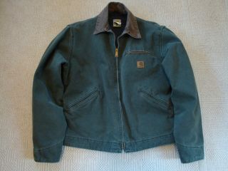 Vintage Usa Carhartt Hunter Green Duck Canvas Trucker Lined Jacket,  Size Medium