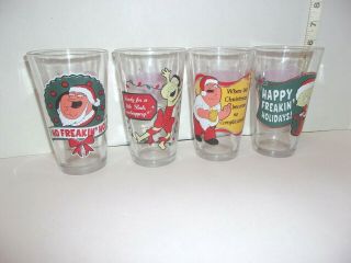 Family Guy Glassware Set Of 4 6 " Pint Beer Glass Christmas Stewie Peter Etc