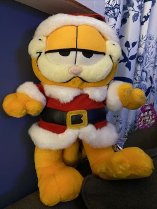 Vintage Christmas Garfield Santa Claus Play By Play Plush Stuffed Toy,  Cat