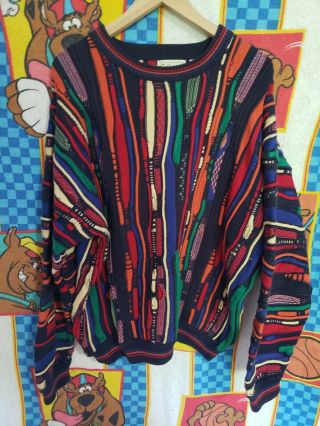Coogi Sweater Style Vtg 90s Xxl Multi Color Retro Hip Hop Rap Biggie Pullover