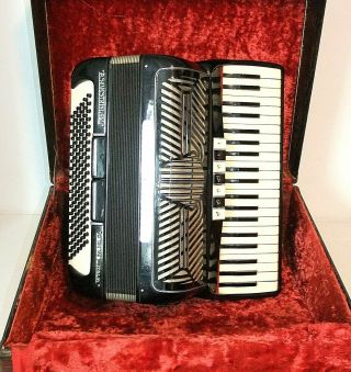 A.  Silvestrini Vintage Italian Accordion,  Black W/white,  120 Bass,  Case,  As - Is