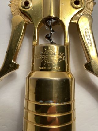 Campagnolo Vintage BIG Corkscrew Wine Bottle Opener Gold Plated Made In Italy 2