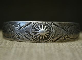Vintage Harvey Era Navajo Sterling Silver Whirling Log Cuff Bracelet
