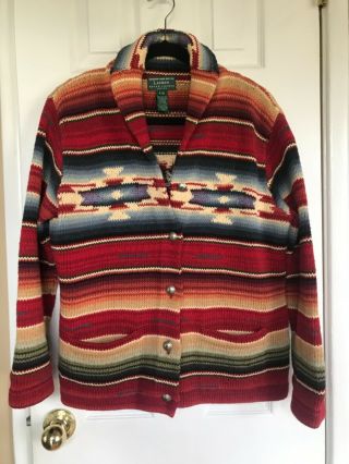 Vintage Ralph Lauren Hand Knit Navajo Southwestern Cardigan Sweater Pm