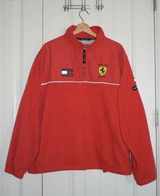 Vintage Tommy Hilfiger Red Ferrari F1 Racing Team Pullover Fleece Men 