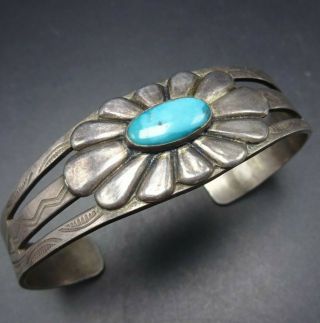 Fabulous Vintage Harvey Era Navajo Sterling Silver Turquoise Cuff Bracelet