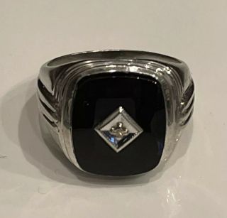 Vintage Onyx With Diamond Men’s Ring 10k White Gold 10 Grams Size 10.  25