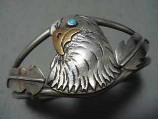 Incredible Detail Vintage Navajo Eagle Turquoise Sterling Silver Bracelet