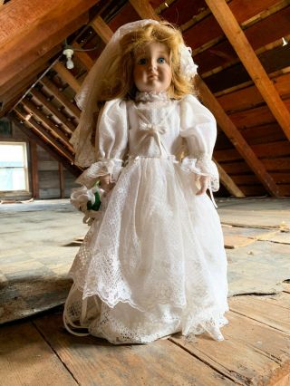 Haunted 20 - Inch Vintage Porcelain Doll In Wedding Dress Music Box Paranormal