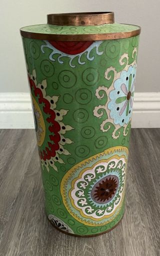 Fabienne Jouvin Paris Cloisonné Green Enamel Vase Vintage Bohemian Decor Tea Jar