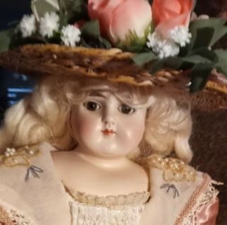 Antique 17 1/2 - Inch Abg,  Closed Mouth,  Turned Head Doll In Magnificent Dress 11