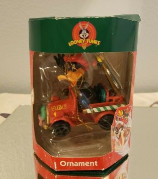 Looney Tunes Trevco Daffy Duck Fire Truck Christmas Ornament 2000