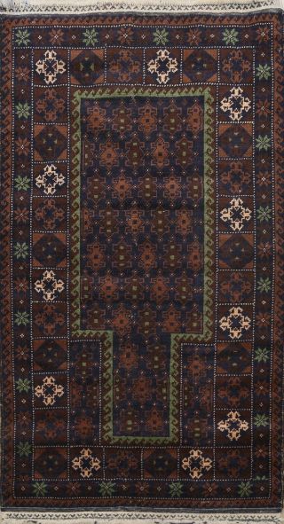 Vintage Geometric Balouch Afghan Oriental Area Rug Hand - Knotted Wool Carpet 3x5