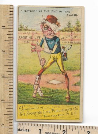 Baseball Sporting Life Publ.  Yellow Bottom Catcher At End Of Season Trade Card