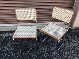 Vintage Mid Century Modern Marcel Breuer Chrome & Cane Cesca Arm Side Chair Set