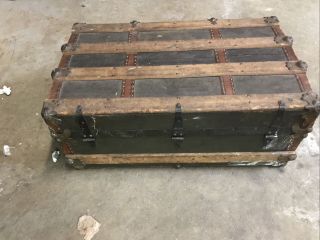 ANTIQUE STEAMER TRUNK VINTAGE VICTORIAN RUSTIC CHEST Flat Top 30” X 13 