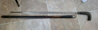 Antique Walking Stick/cane L - Shape Handle With Hidden Sword