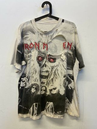 Vtg Iron Maiden All Over Print 1991 - 92 Tour T Shirt Thin Thrashed Single Stitch