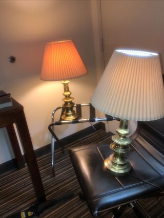 Vintage Stiffel Solid Brass Table Lamps W/ Pleated Shades