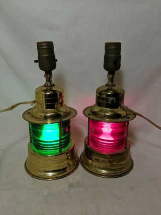Vintage Antique Nautical Ship Lanterns Lamps Green Red Glass Brass 40 
